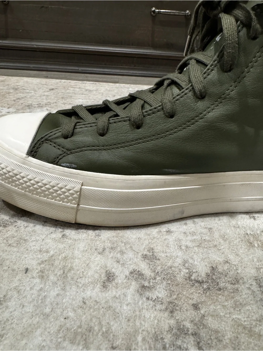 Converse High Top Platform Sneakers in Olive Green and White - Picture 5 of 6
